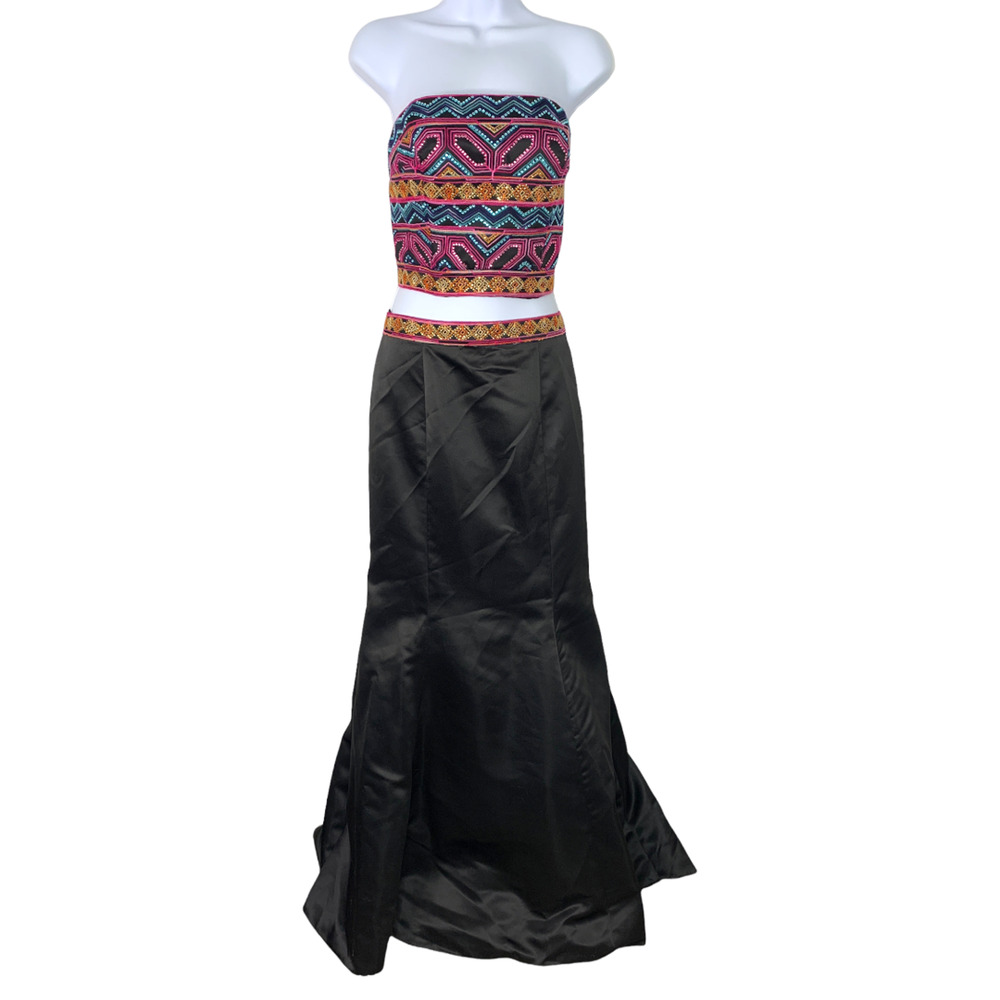 Beaded Strapless Formal Gown | Colorful Crop Top & Black Trumpet Skirt Set